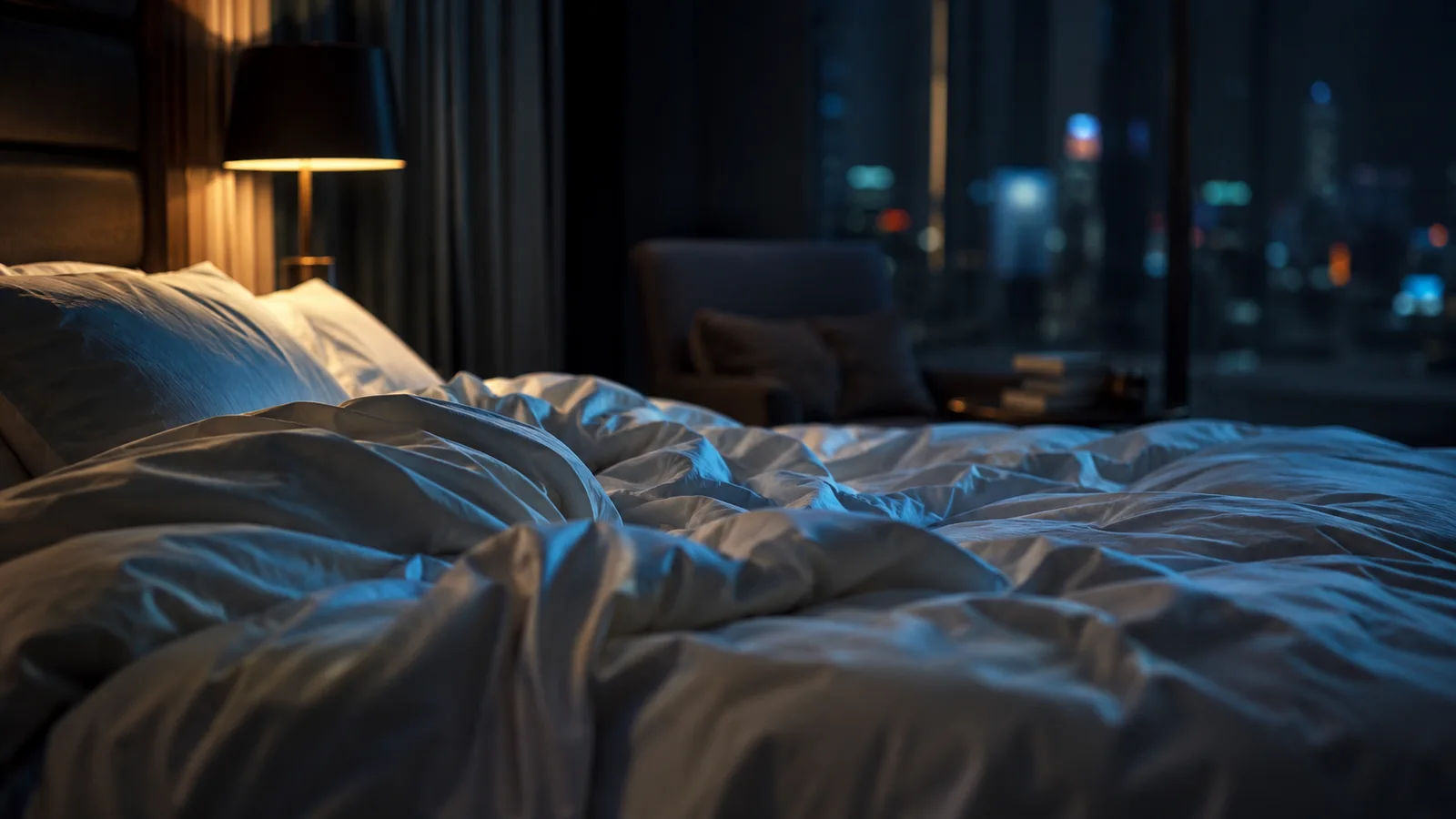Chambre de nuit, lit défait, punaises de lit